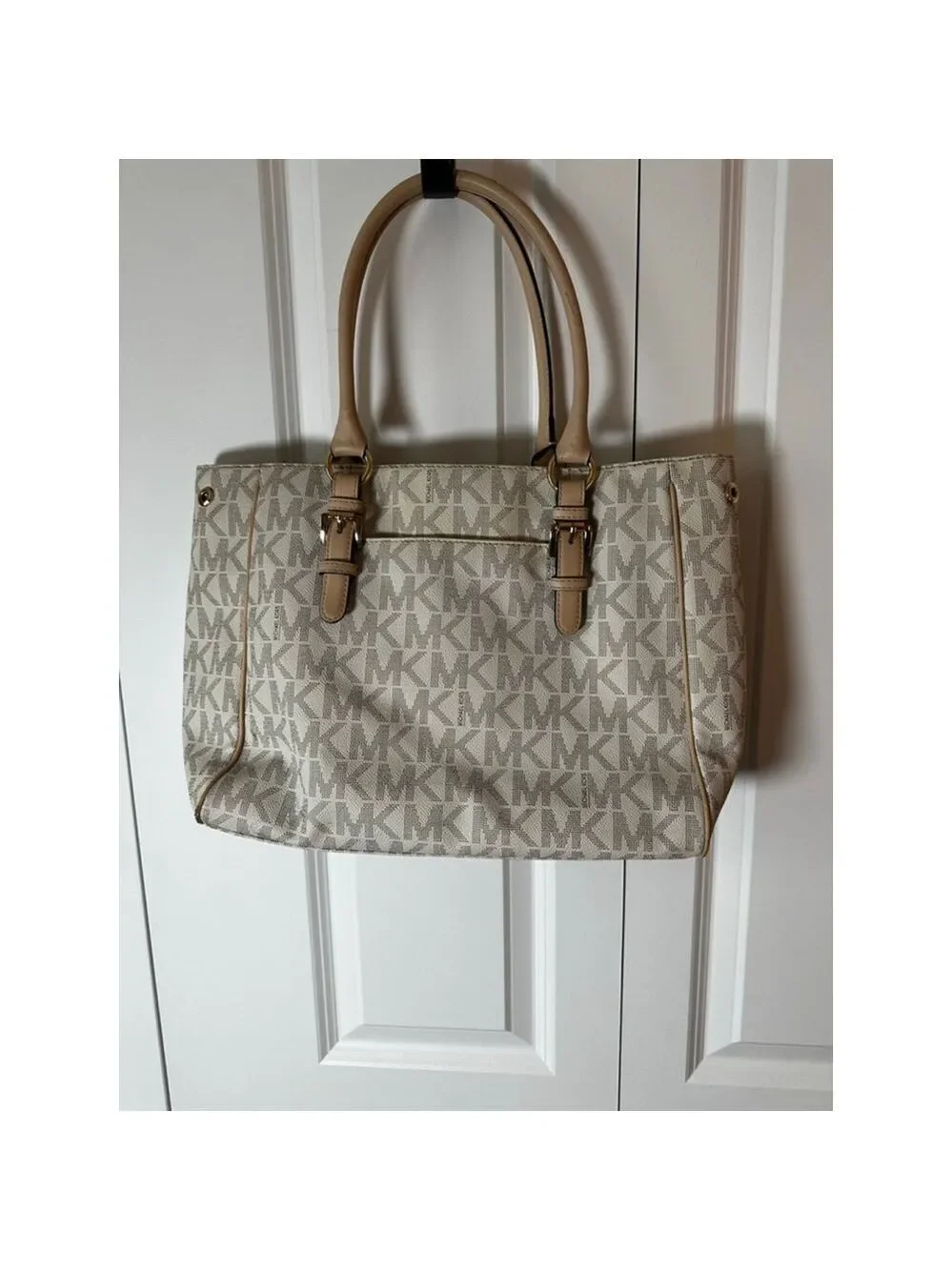 Women's Michael Kors White & Beige Monogram Tote Bag, One Size